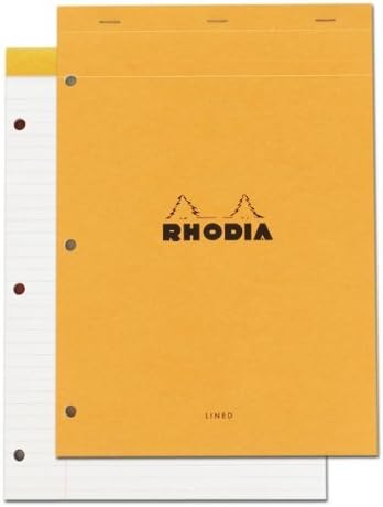 Rhodia Classic French Paper Pads Ruled with Margin, 3-Hole Punched 8 1/4 in. X 11 3/4 in. Orange, Pack of 5